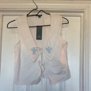 Wild Fable White Top with Blue Embroidery